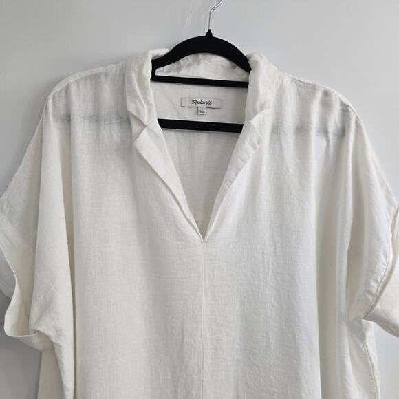 Madewell Women’s Linen Blend White Oversized Tunic Top Sz M Minimalist Coastal - Picture 2 of 7